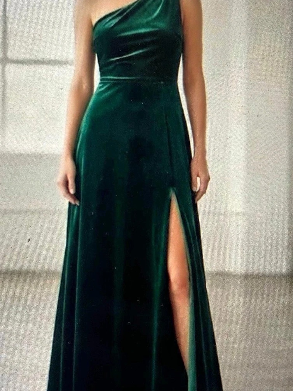 Birdy Grey Emerald Green Velvet Dress One-Shoulder Maxi Sz S